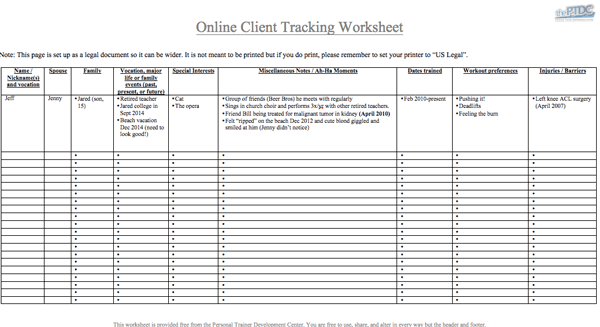 Client Tracking Form for Personal Trainers | thePTDC | Personal Trainer Forms For Tracking Clients
