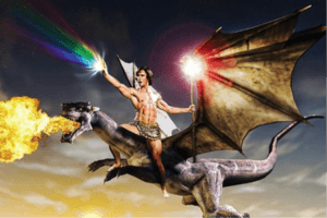 This is a picture of me soaring through the sky while riding a dragon.