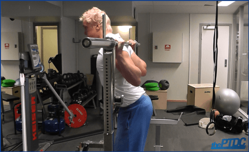 Note the scapular retraction just under the bar